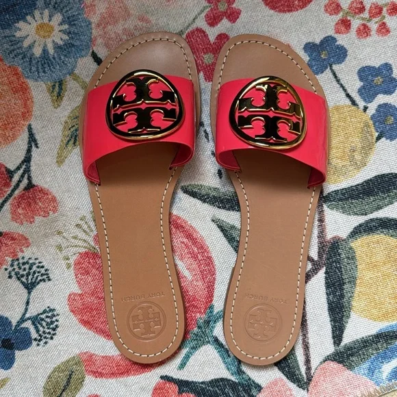 Tory Burch Miller NWOT slide sandal pink gold patent leather summer spring - Picture 2 of 10